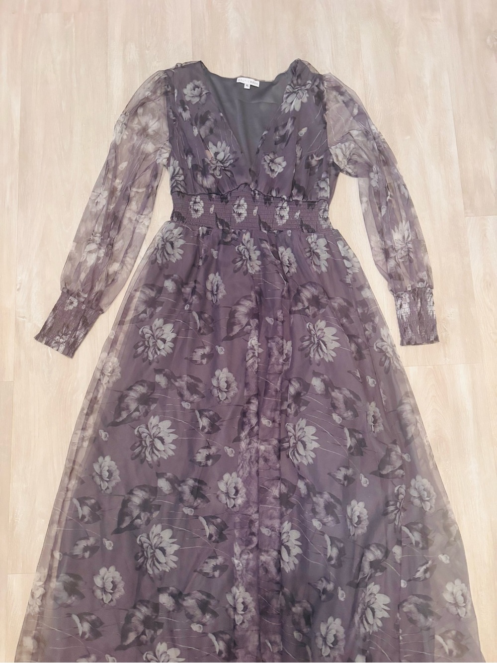 Baltic Born Slate Gray Floral Layla Tulle Maxi Dress - Picture 5 of 7